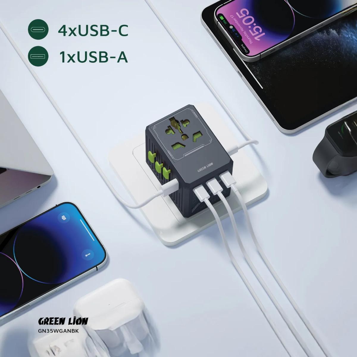 Green Lion GaN Adapter 35W 6 in 1 and 2 in 2 Cable