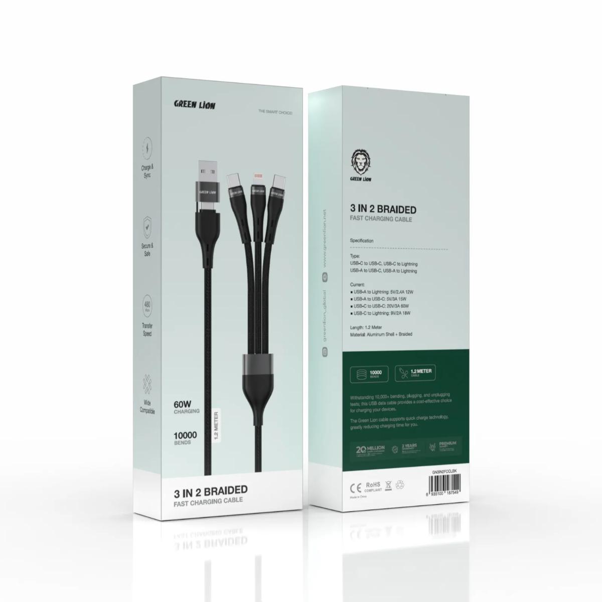 Green Lion 3 in 2 Braided Fast charging Cable