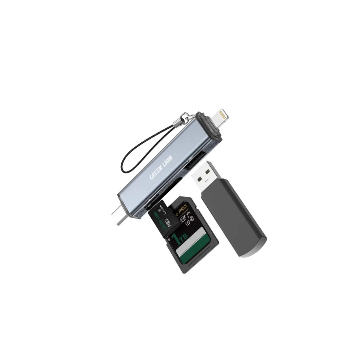 Green Lion 3 in1 Card Reader • USB•C & Lightning Connectivity