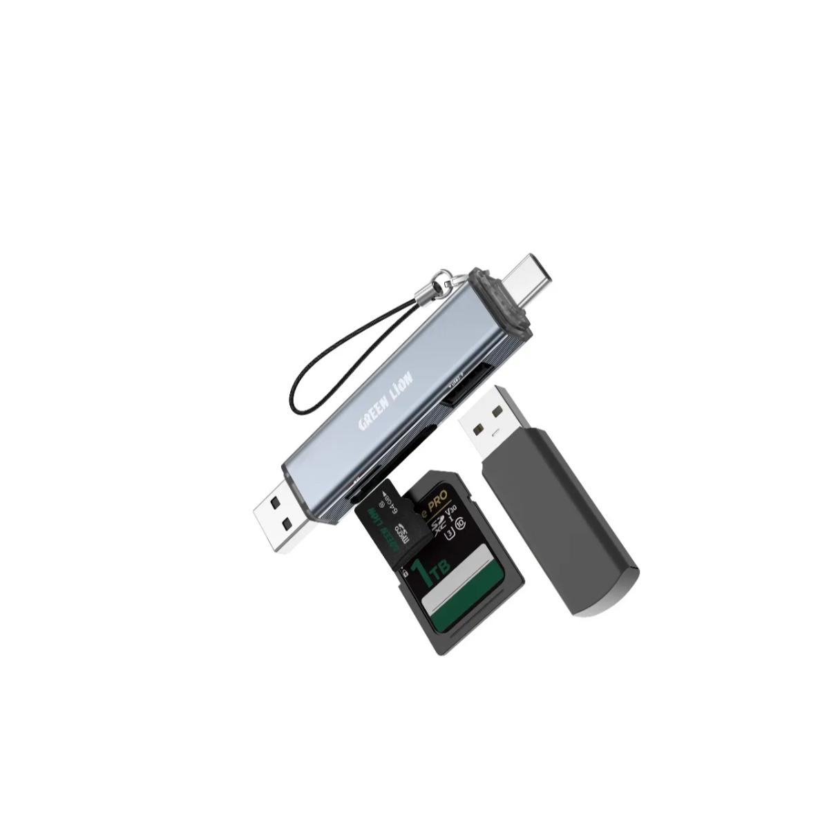 Green Lion 3-in-1 Card Reader – USB-A & USB-C