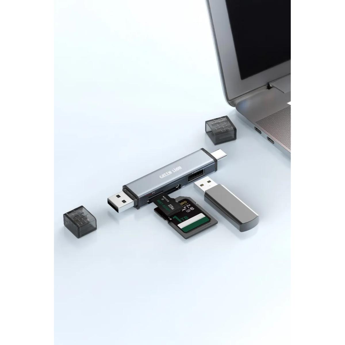Green Lion 3-in-1 Card Reader – USB-A & USB-C