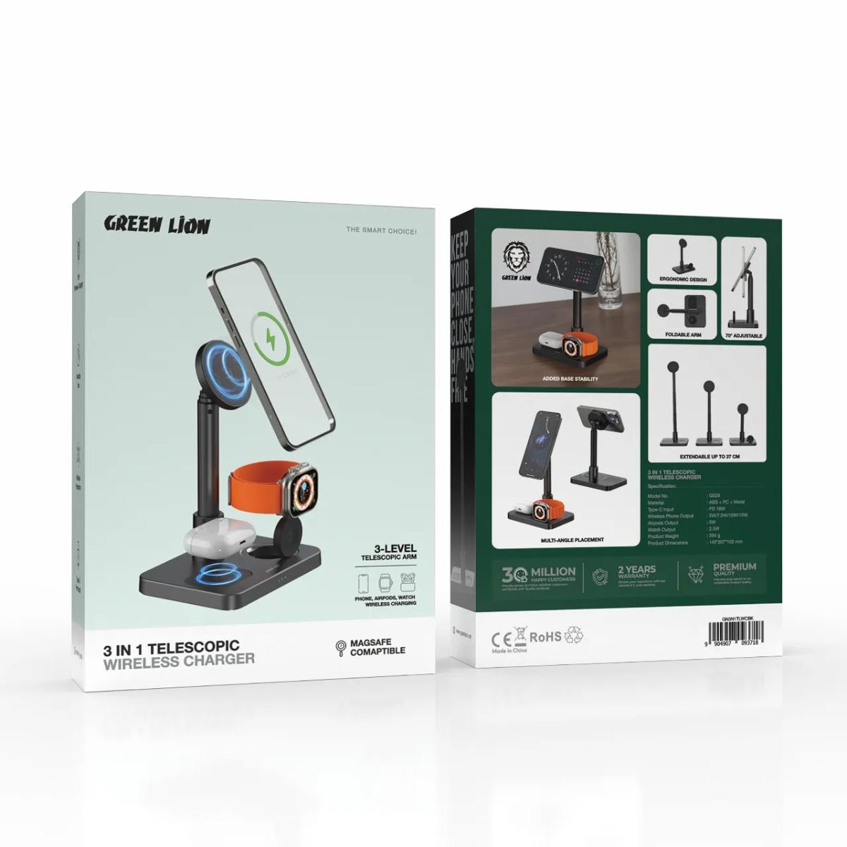 Green Lion 3 in 1 Telescopic Wireless Charger