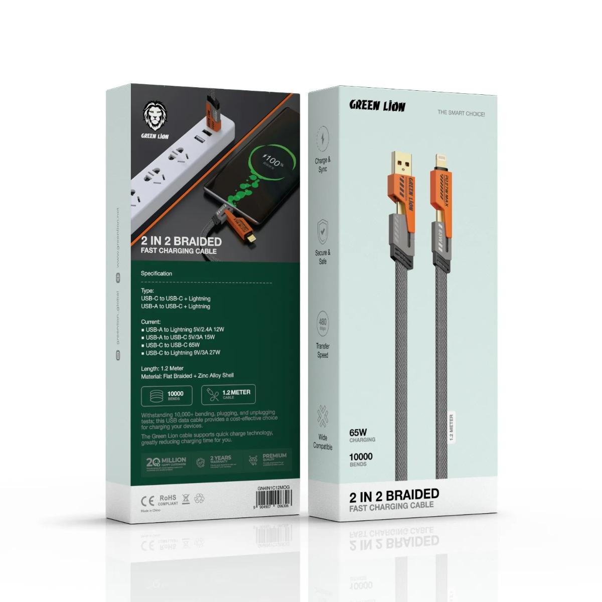 Green Lion 2 in 2 Braided Fast Charging Cable