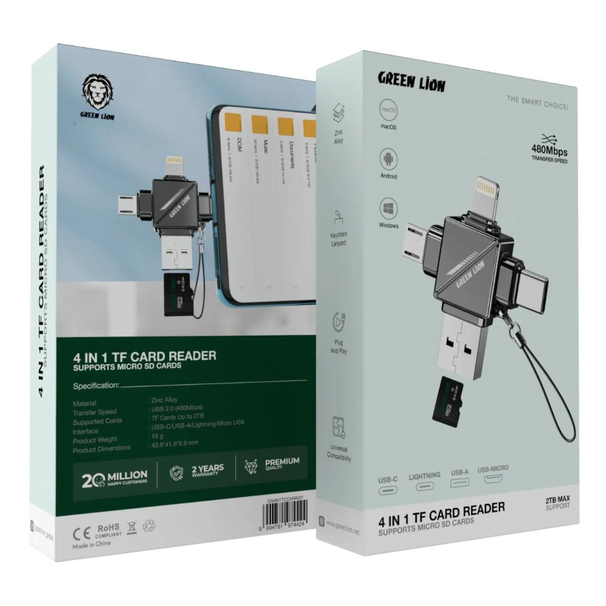Green Lion 4 in1 TF Card Reader • Micro SD Cards