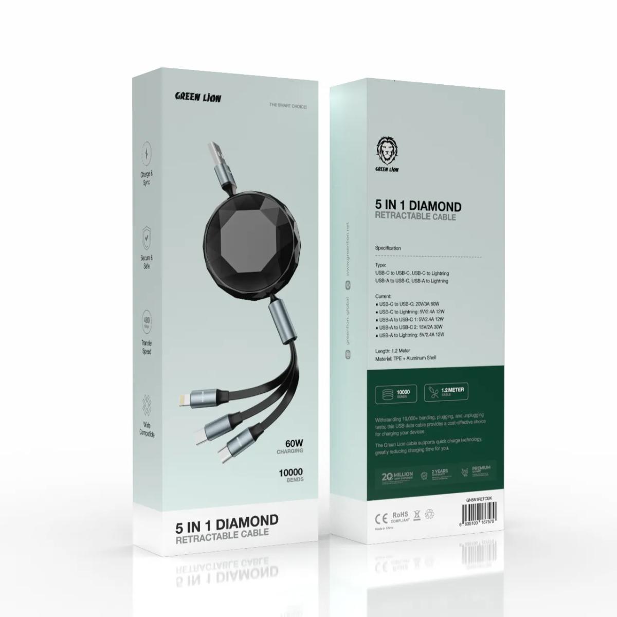 Green Lion 5 in 1 Diamond Retractable Cable
