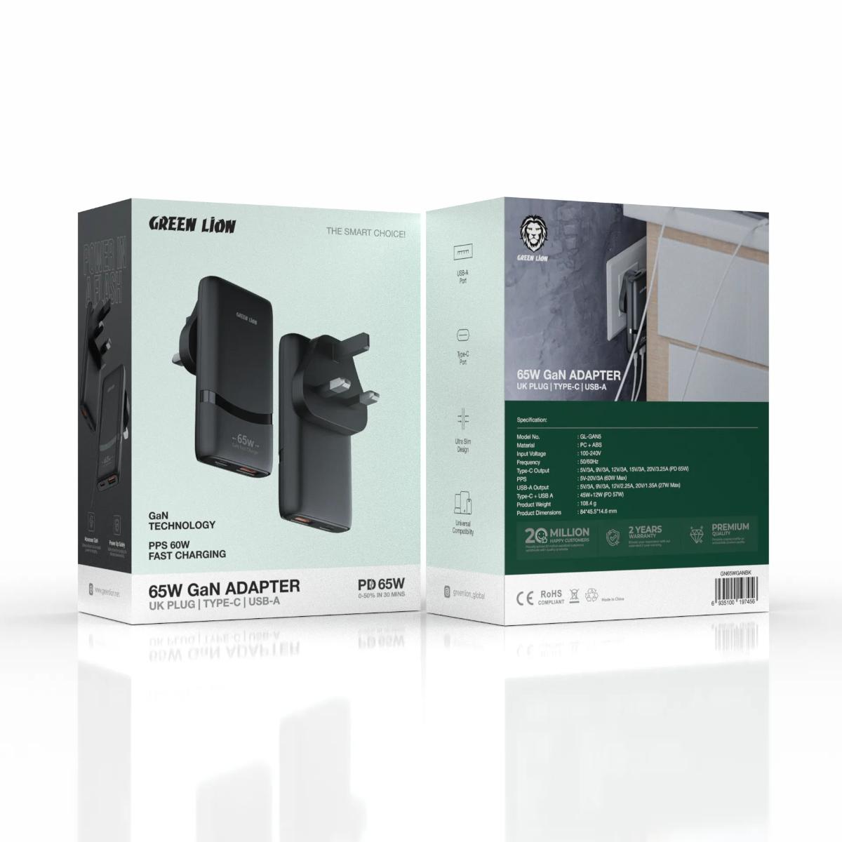 Green Lion 65W Gan Adapter Type•C and USB•A