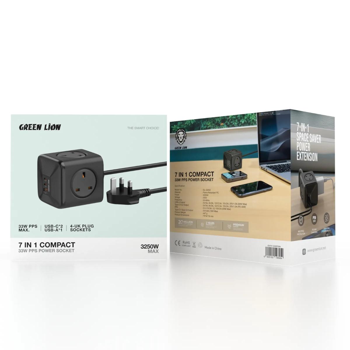 Green Lion 7-in-1 Compact 33W GaN Power Socket