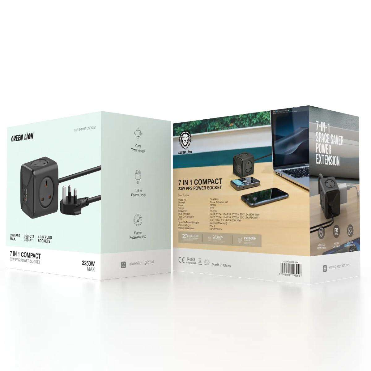 Green Lion 7-in-1 Compact 33W GaN Power Socket