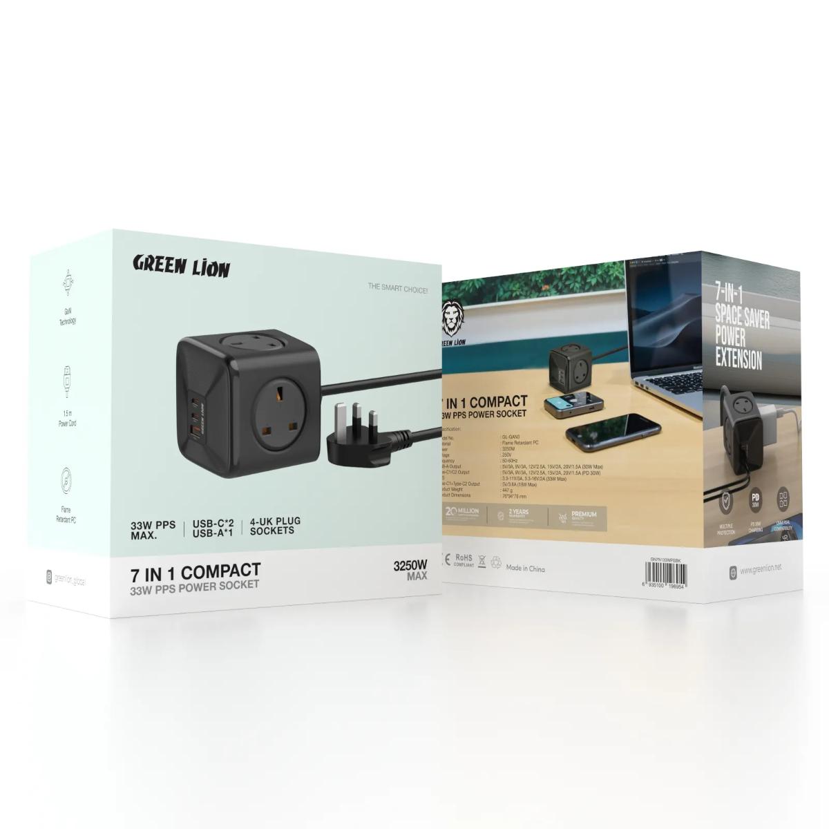 Green Lion 7-in-1 Compact 33W GaN Power Socket