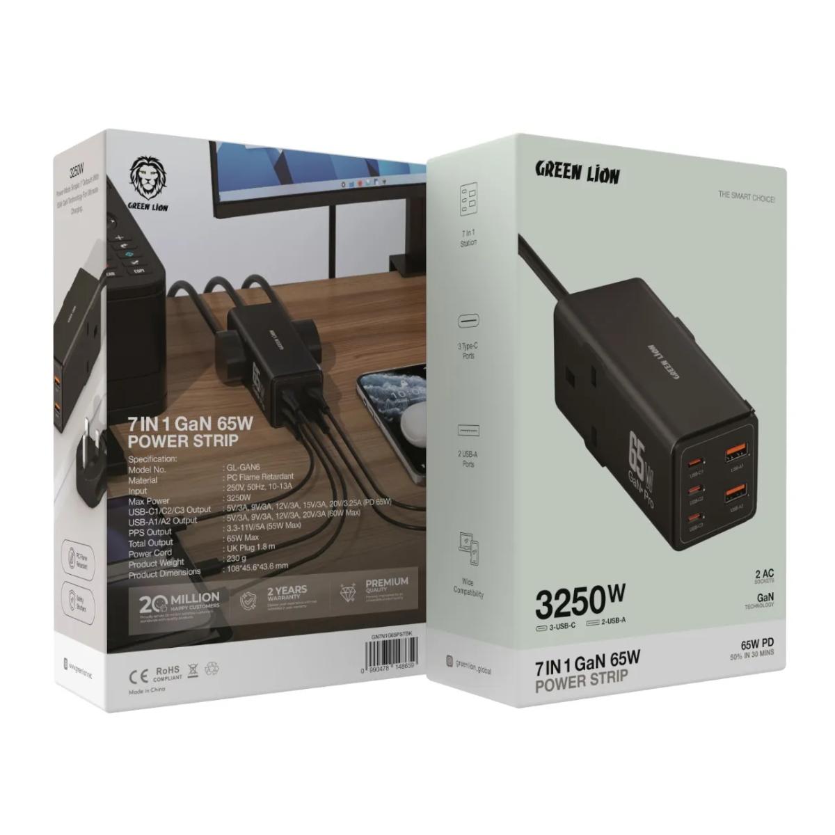 Green Lion 7 In 1 GaN 65W Power Strip