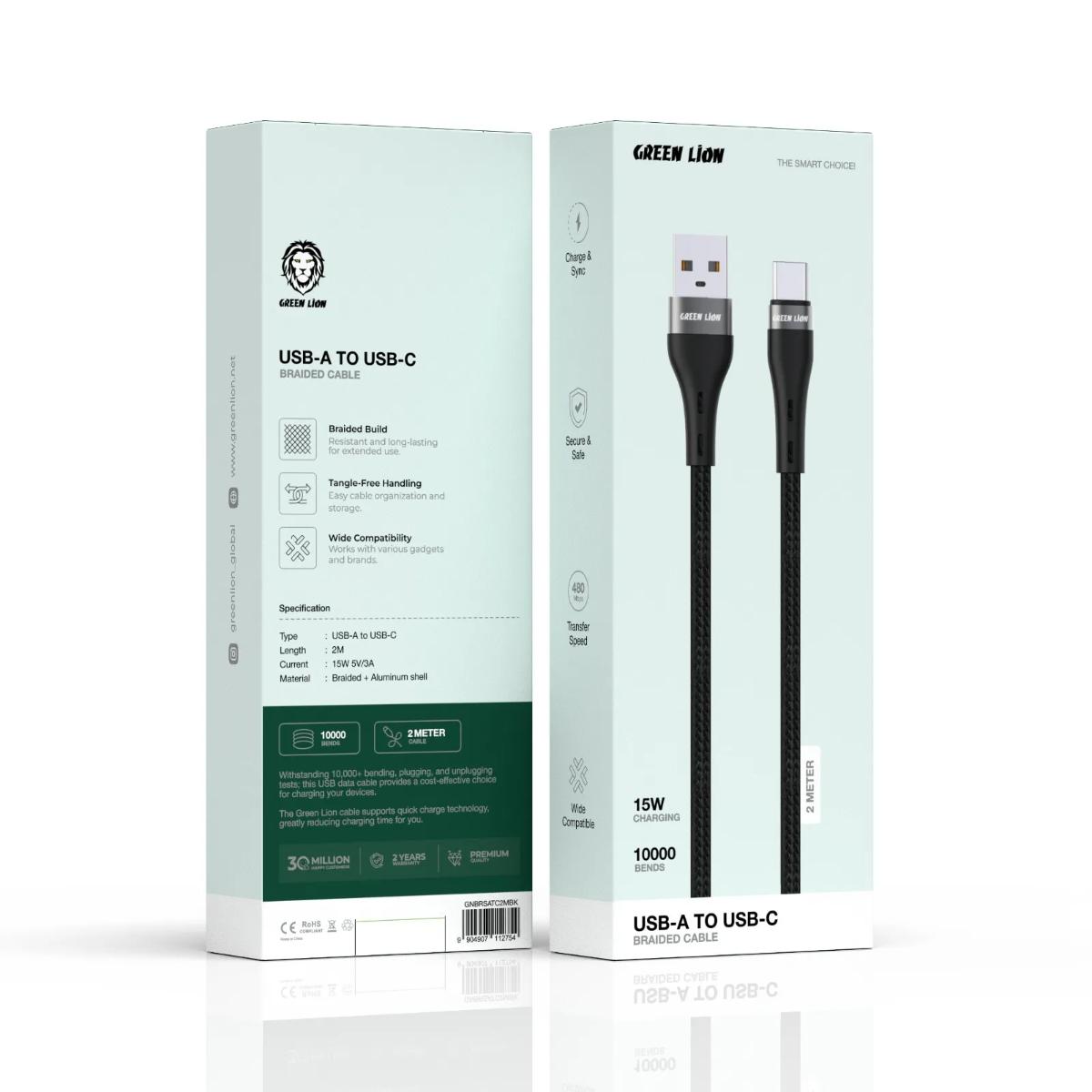Green Lion USB-A to USB-C Braided Cable 2M