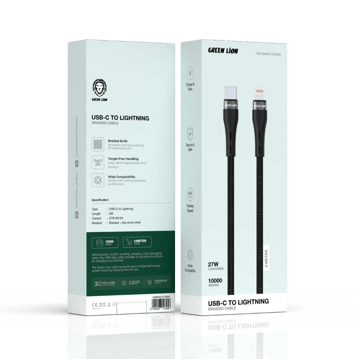 Green Lion USB-C To Lightning Braided Cable 2M