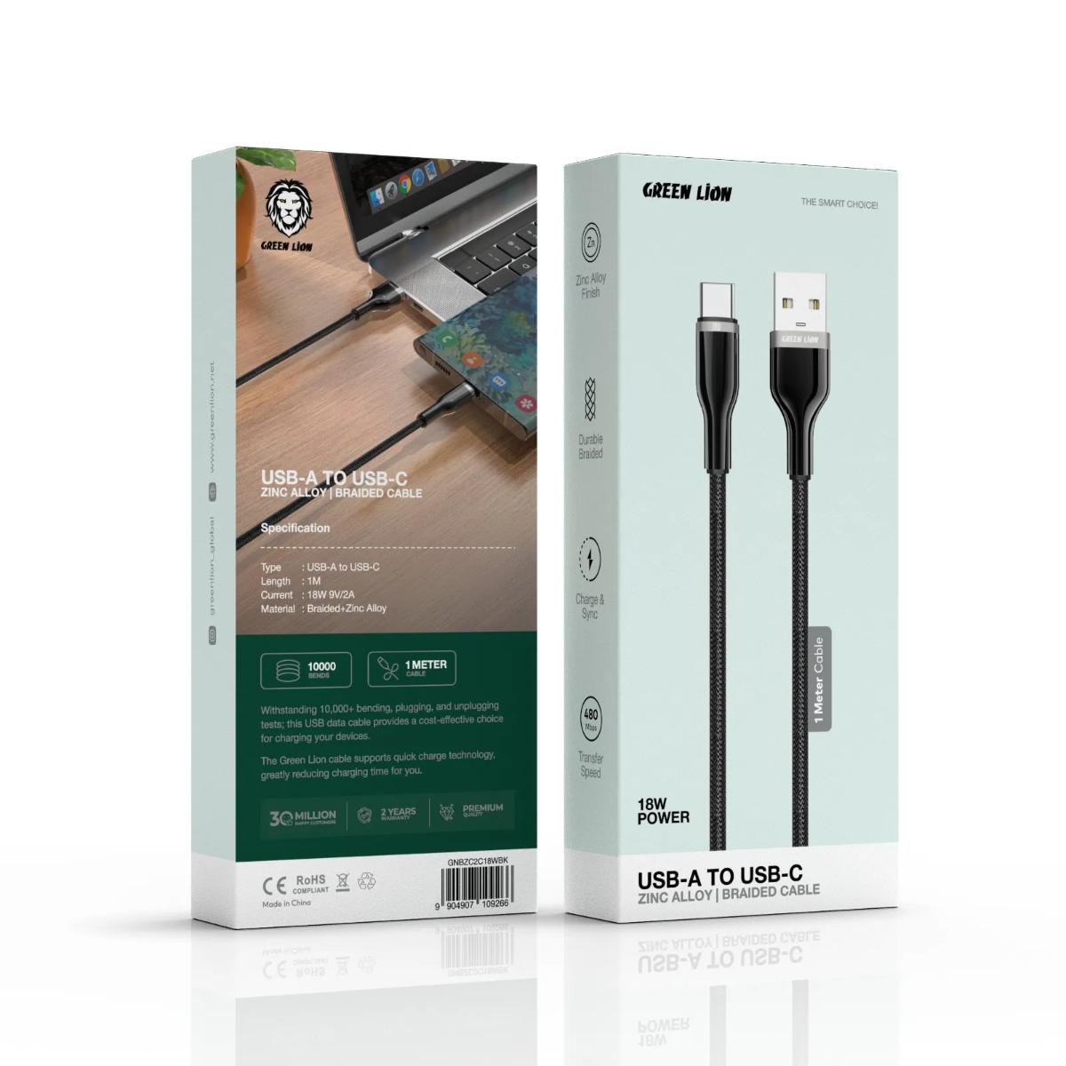 Green Lion Braided Zinc Alloy Cable USB-A To USB-C