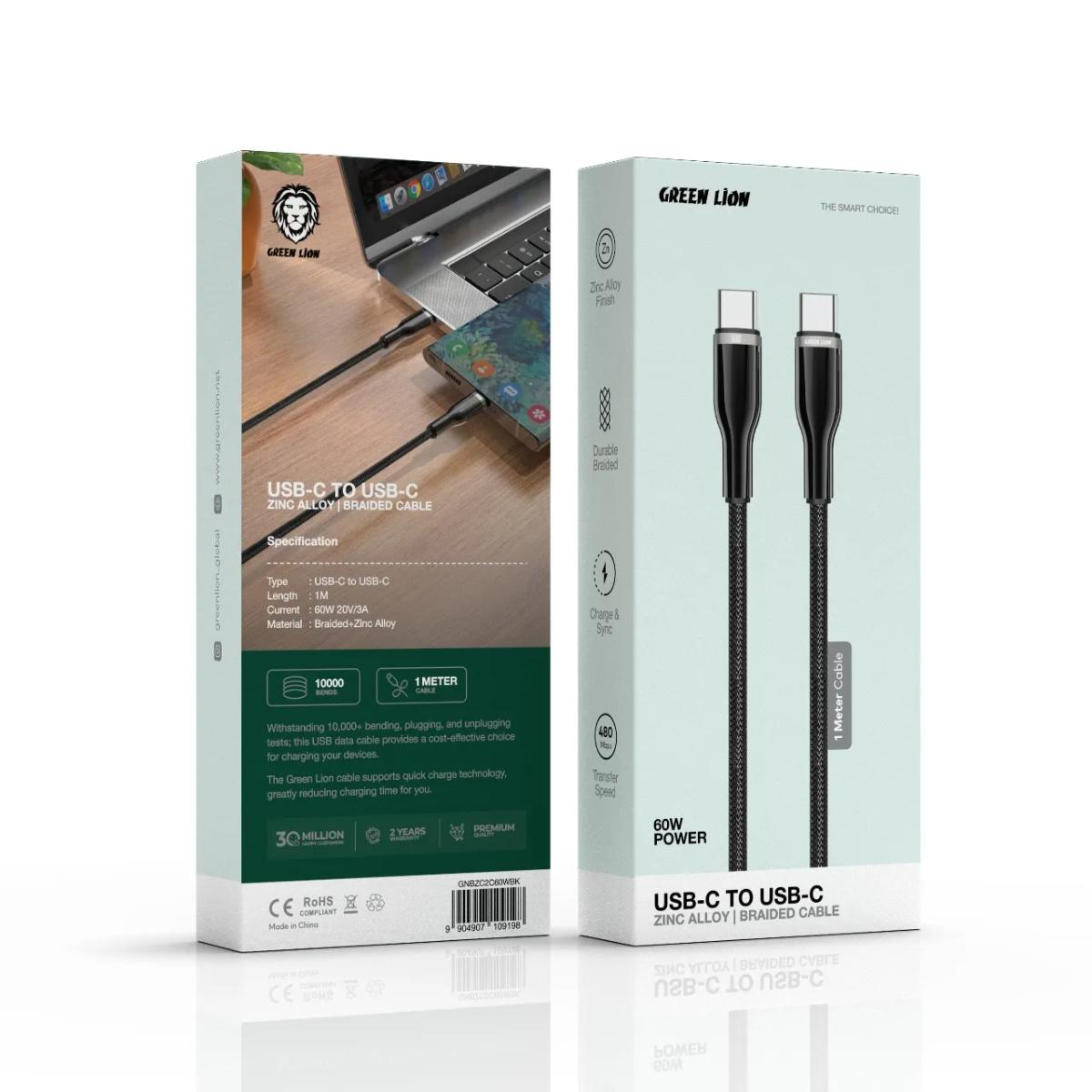 Green Lion Braided Zinc Alloy Cable USB-C To USB-C