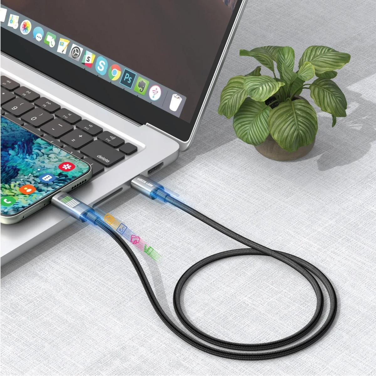 Green Lion LED Braided Cable USB•C to USB•C