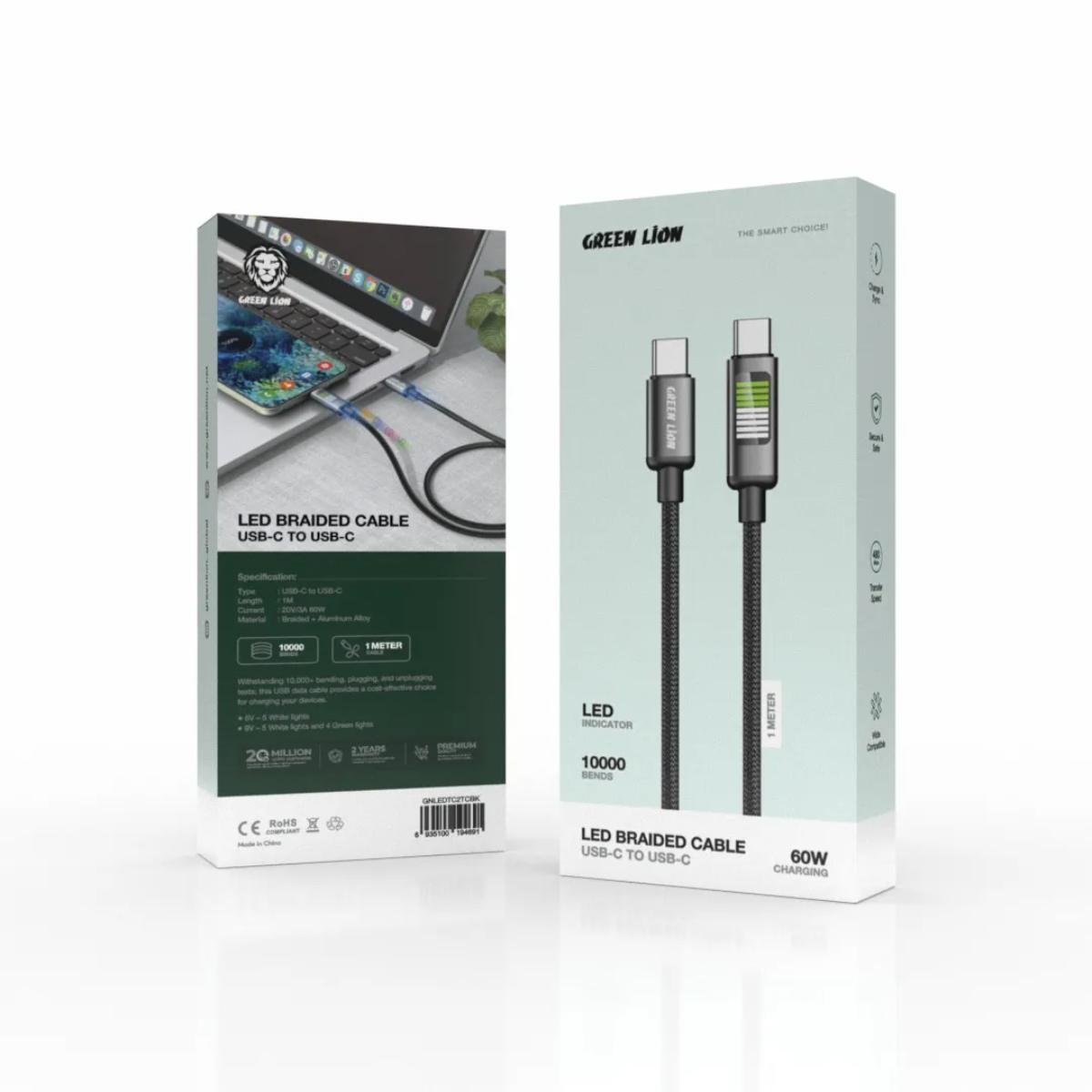 Green Lion LED Braided Cable USB•C to USB•C