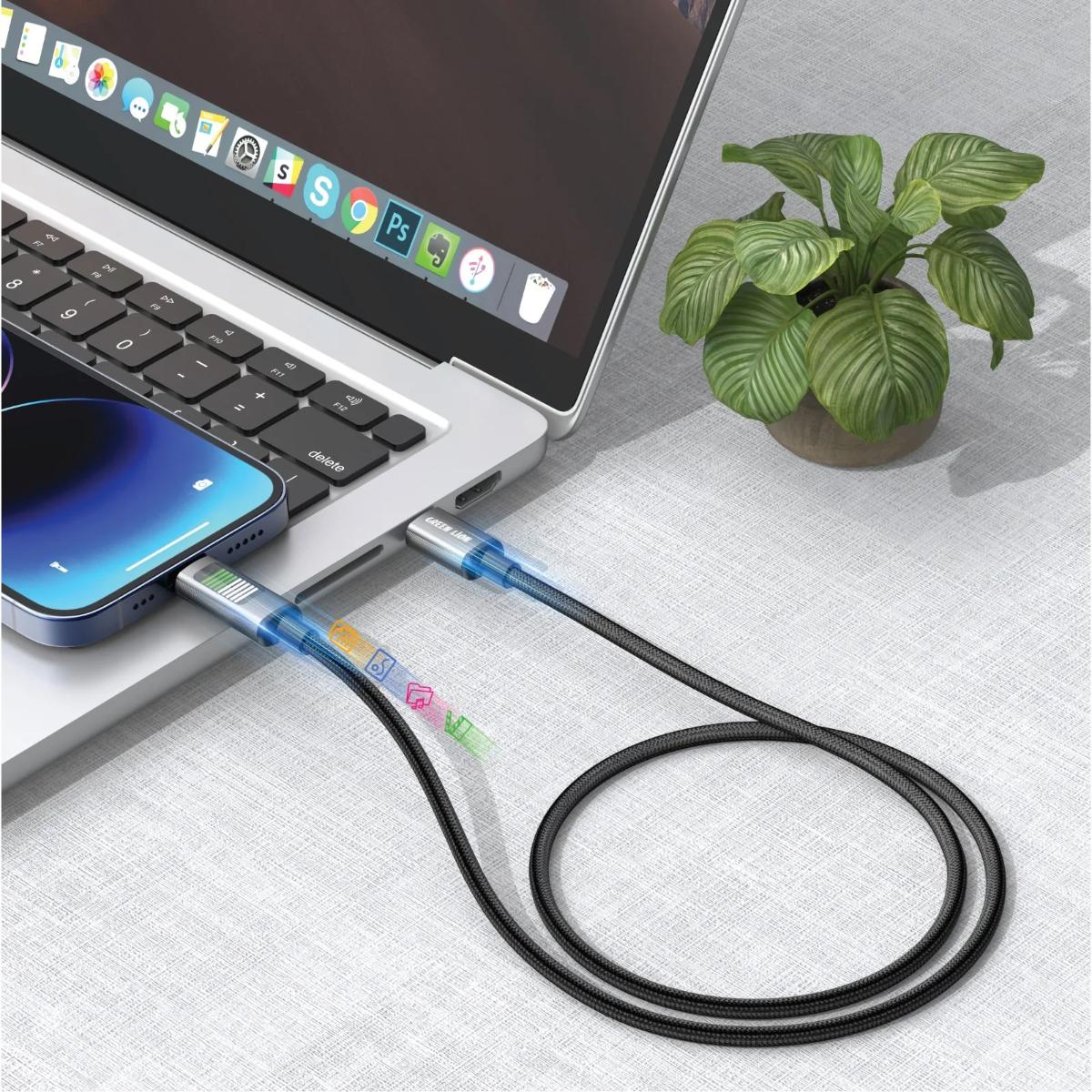 Green Lion LED Braided Cable USB•C to Lightning