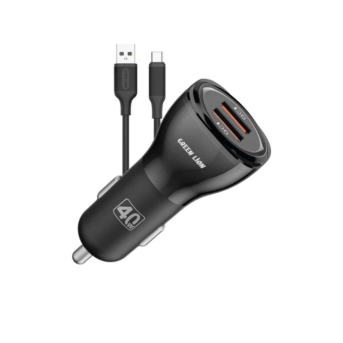 Green Lion Dual Port 40W Car Charger with Lightning Cable