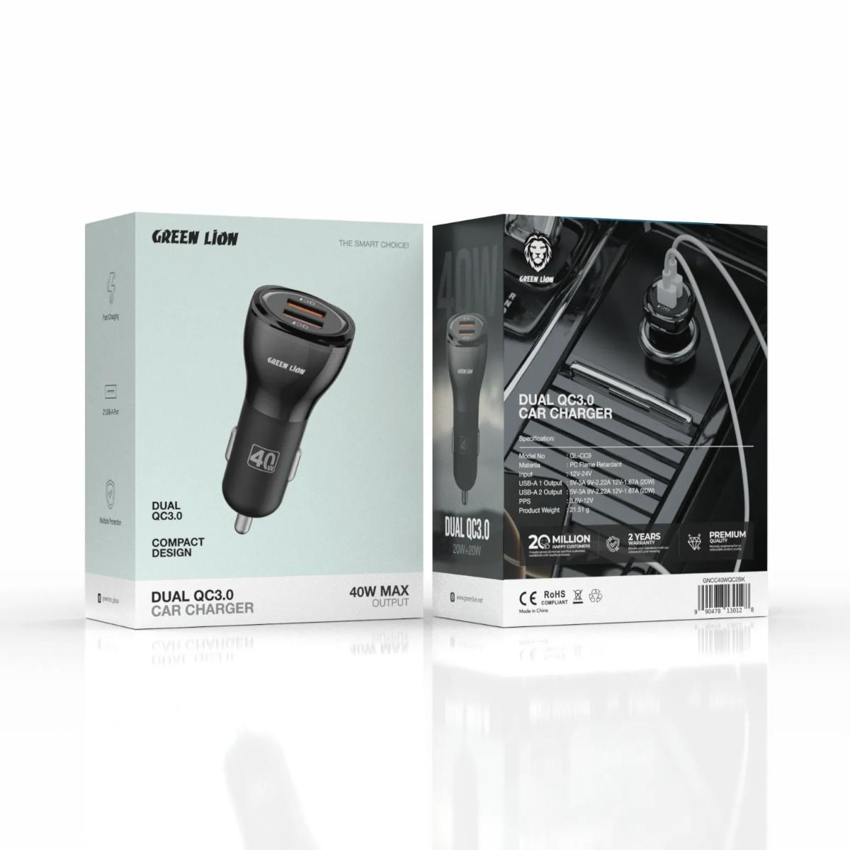 Green Lion Dual QC3.0 Car Charger (40W)