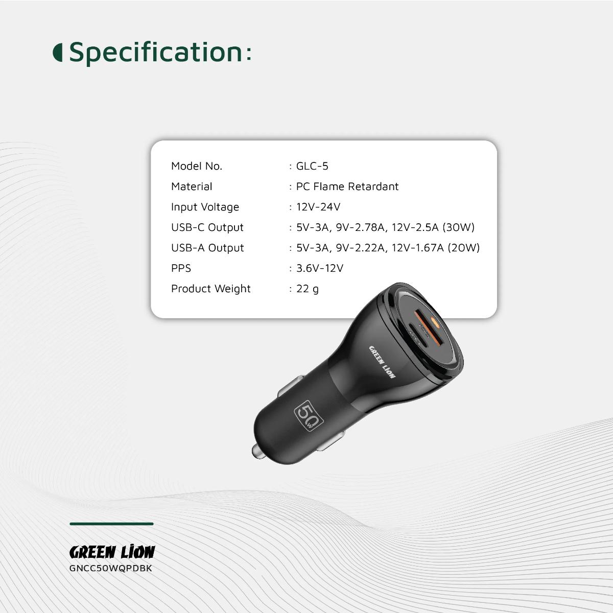 Green Lion Dual QC3.0 Car Charger 40W