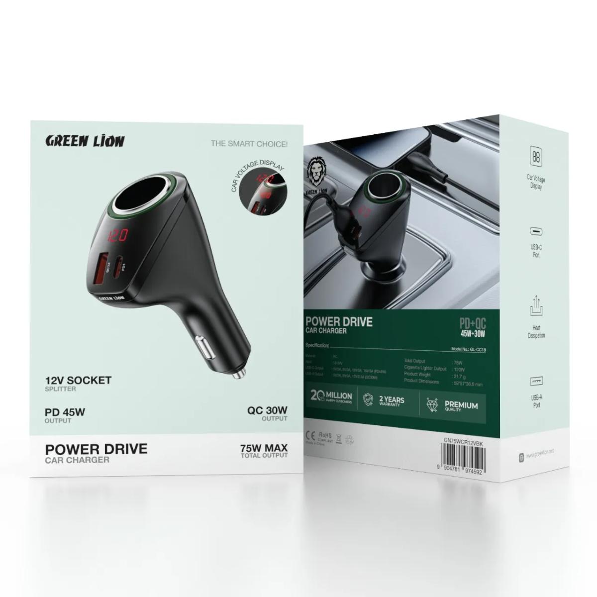 Green Lion 75W Car Charger with PD 45W