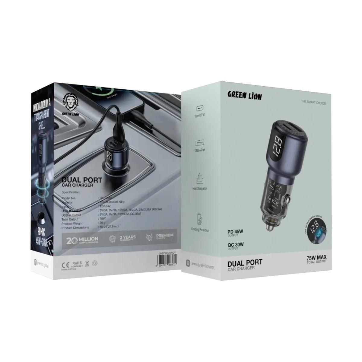 Green Lion Dual Port Car Charger PD+QC 75W