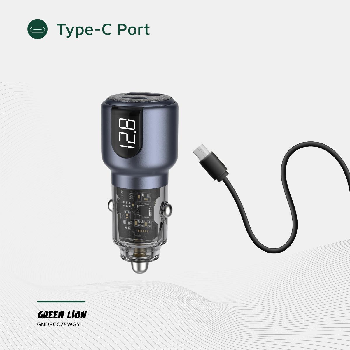 Green Lion Dual Port Car Charger PD+QC 75W