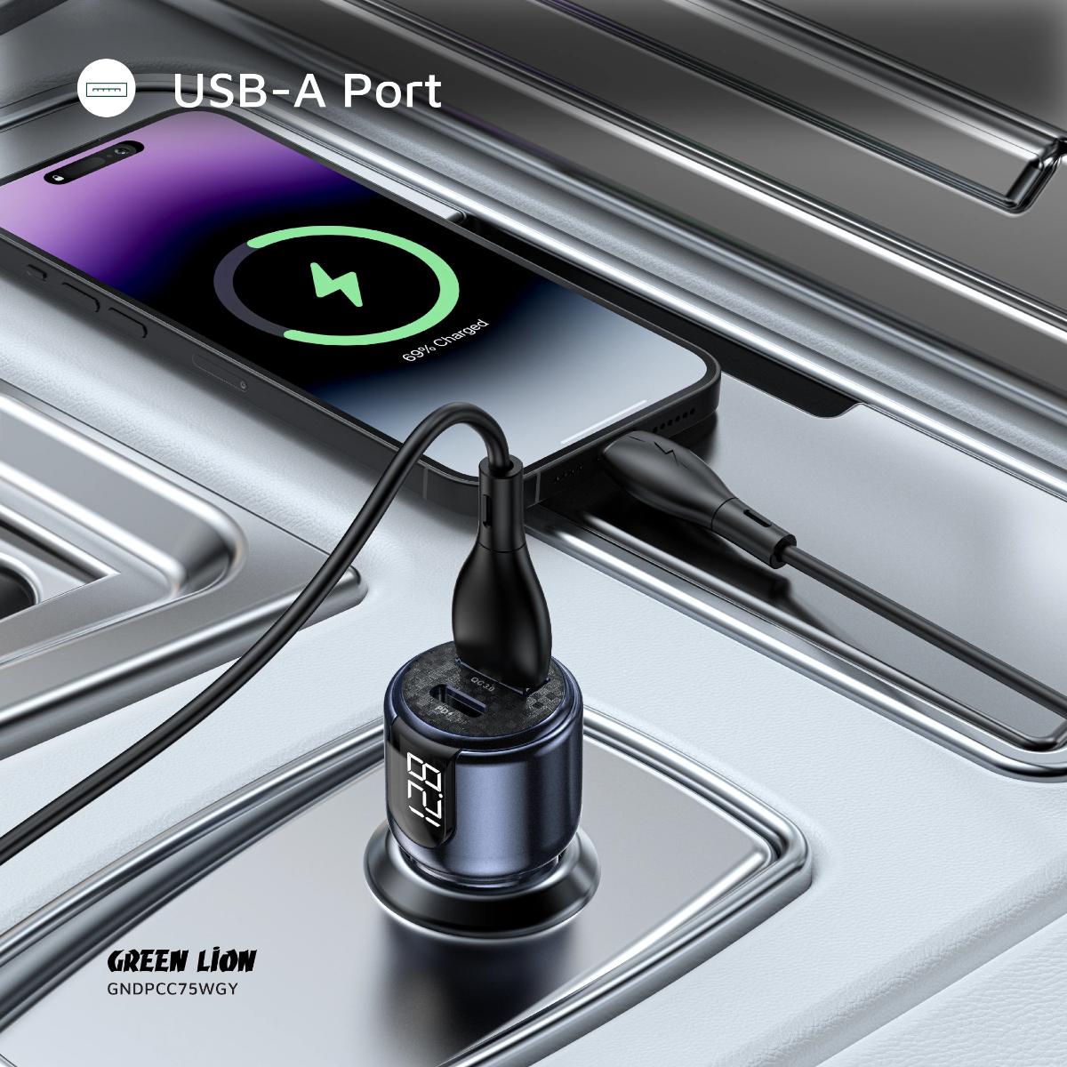 Green Lion Dual Port Car Charger PD+QC 75W