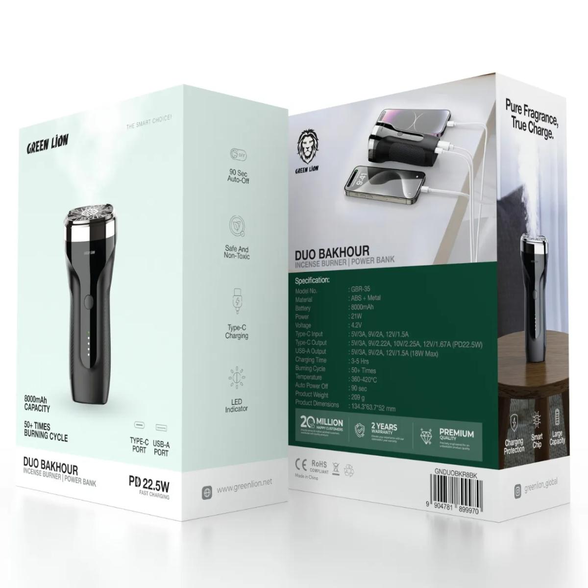 Green Lion Duo Bakhour & 22.5W Power Bank (8000mAh)
