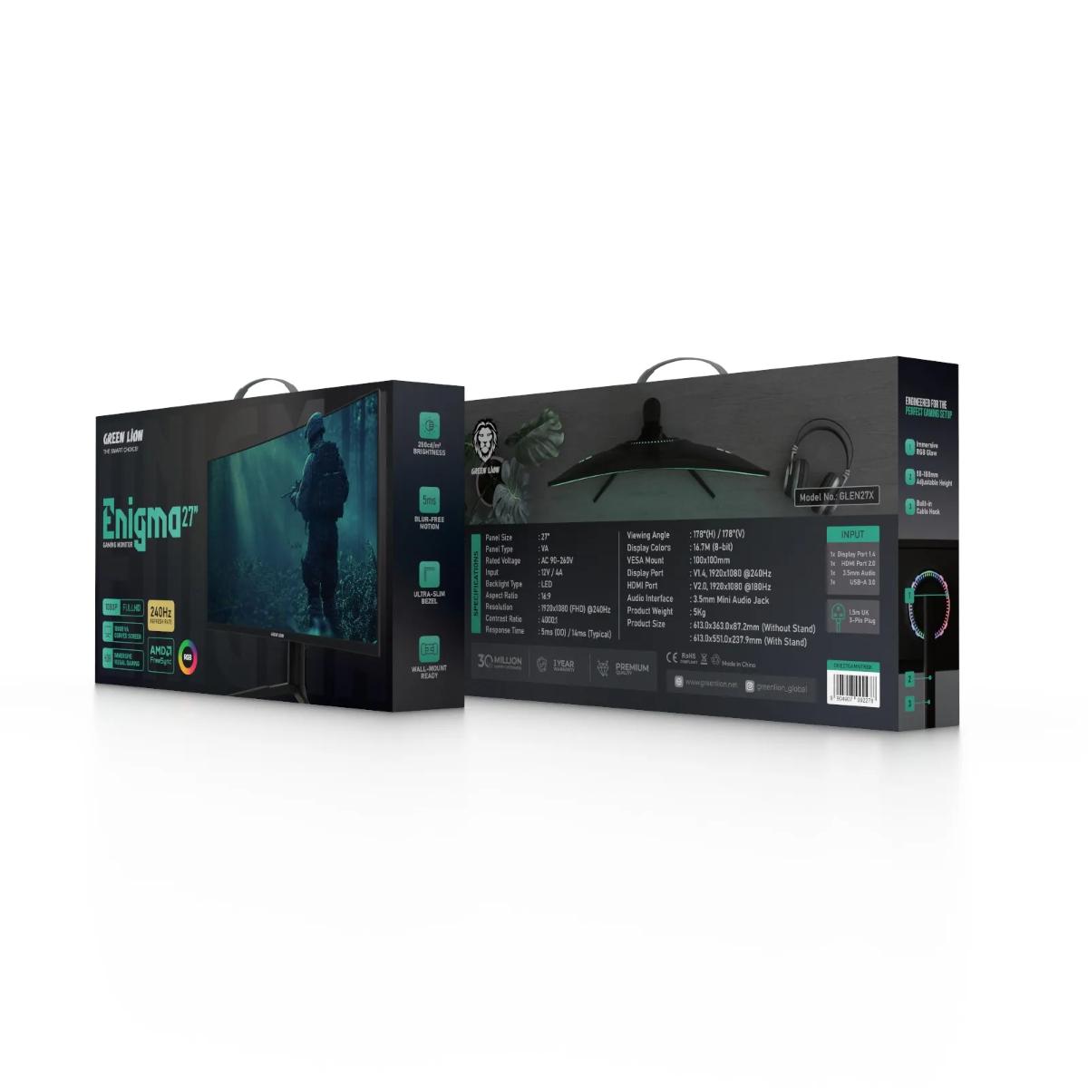 Green Lion Enigma 27" Curved Gaming Monitor 240Hz FHD VA HDR