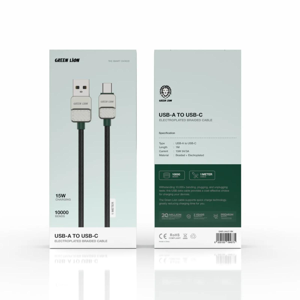 Green Lion USB A to Type•C Cable Electroplated-Braided