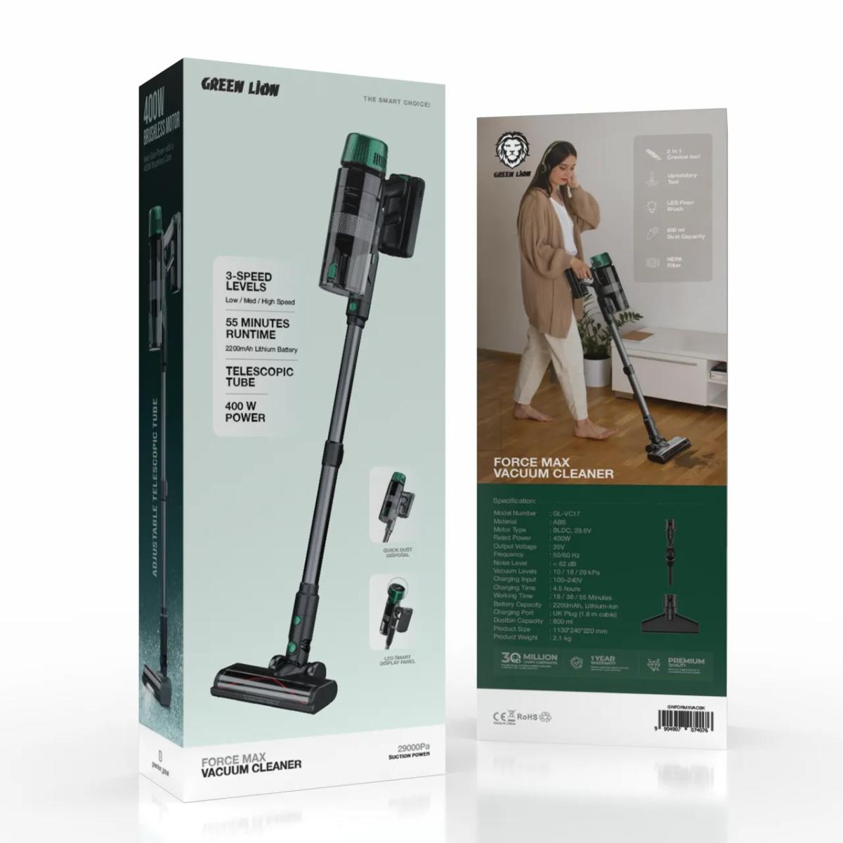 Green Lion Force Max Vacuum Cleaner Cordless 400W 29000Pa
