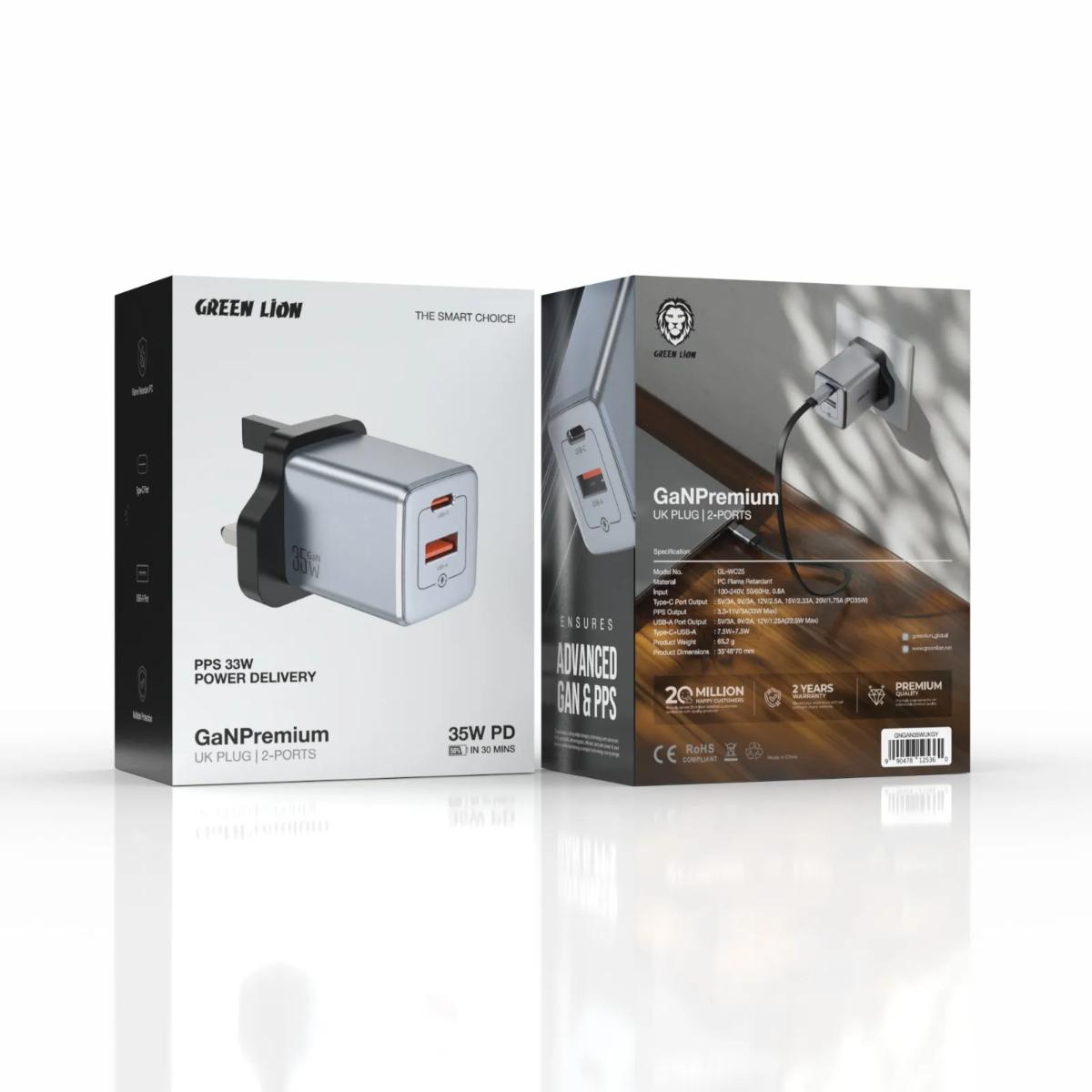 Green Lion GaNPremium 35W PD Dual Port Wall Charger