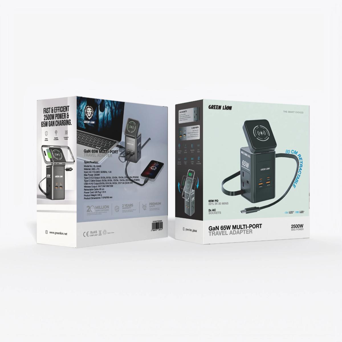 Green Lion GaN 65W Multi Port Travel Adapter