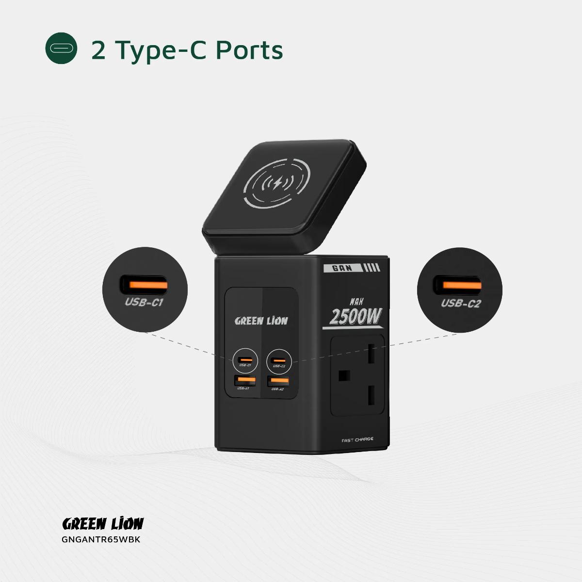 Green Lion GaN 65W Multi Port Travel Adapter