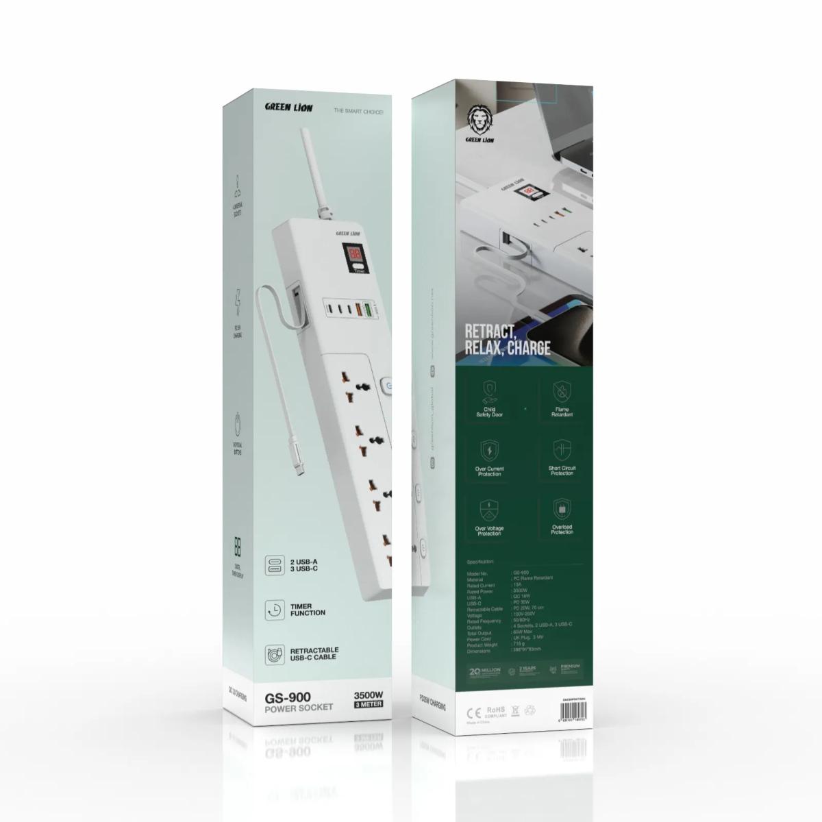 Green Lion GS-900 Smart Power Socket & 65W USB Charging Station