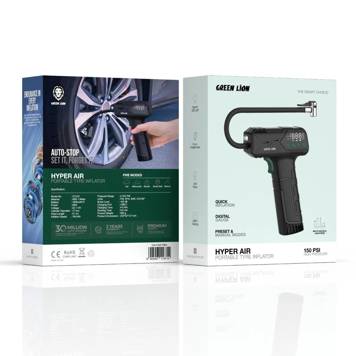 Green Lion Hyper Air Portable Tire Inflator 150 PSI