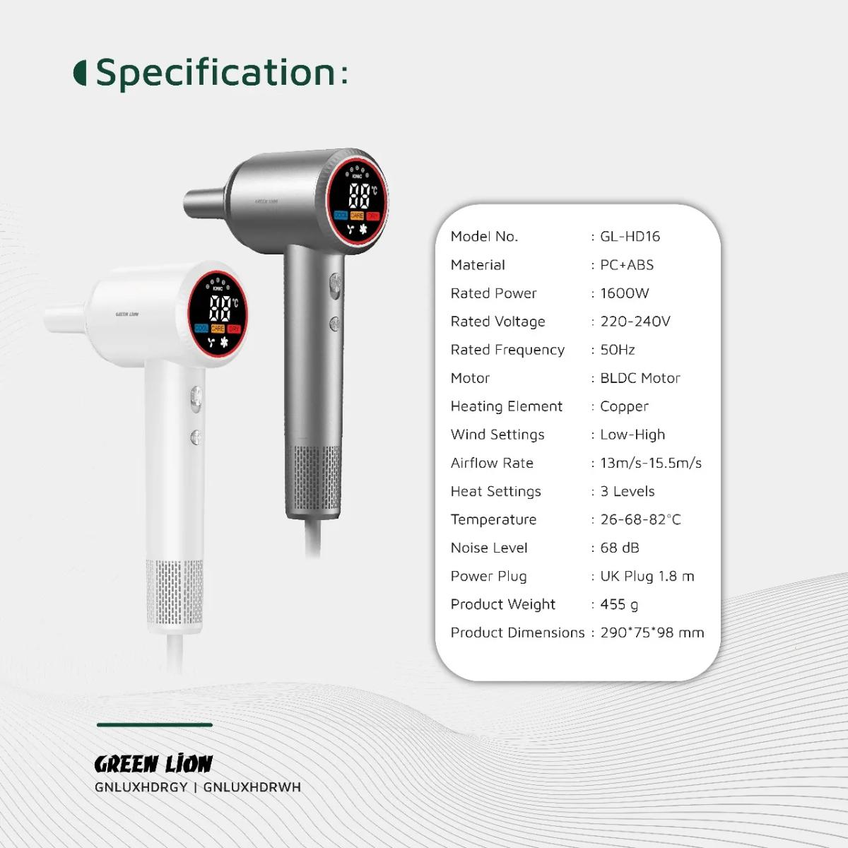 Green Lion LUXAIR Hair Dryer with Display 1600W