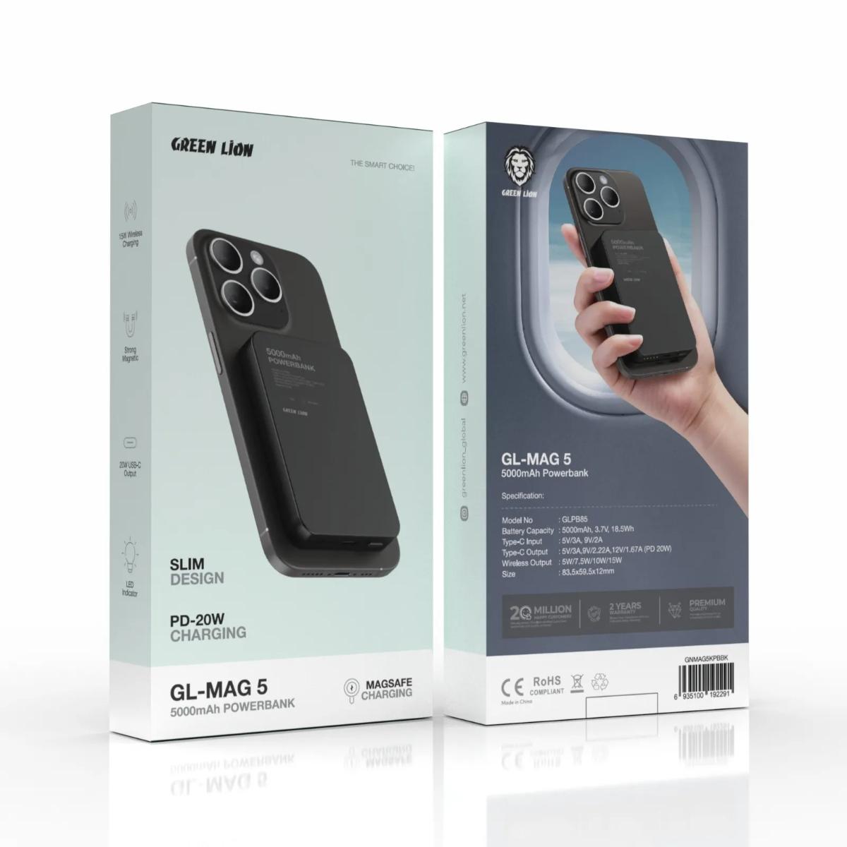 Green Lion 5000mAh Magnetic Wireless Power Bank (PD 20W)