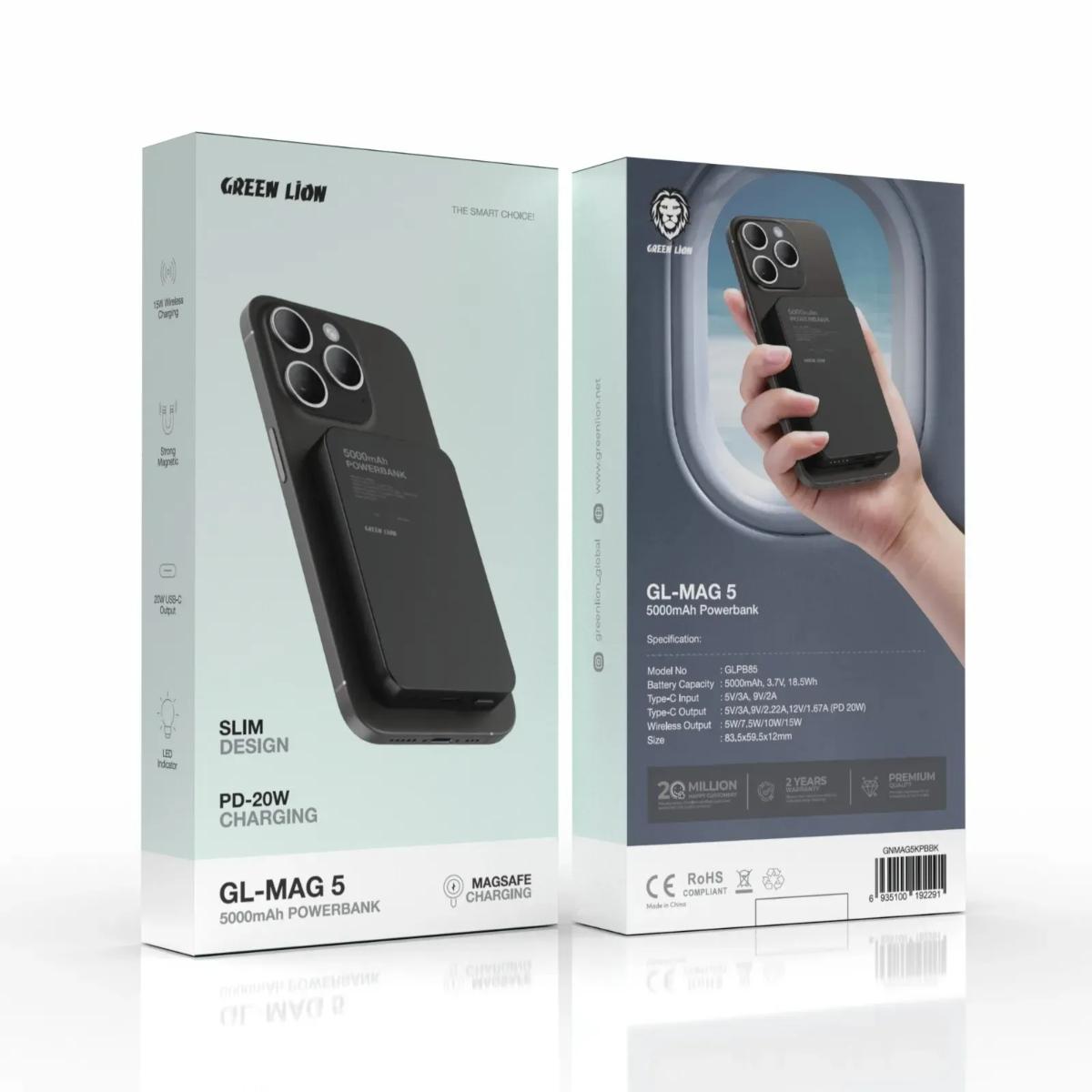 Green Lion 5000mAh Magnetic Wireless Power Bank (PD 20W)