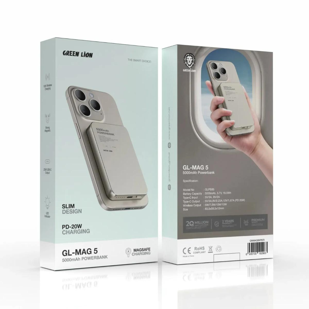 Green Lion 5000mAh Magnetic Wireless Power Bank (PD 20W)