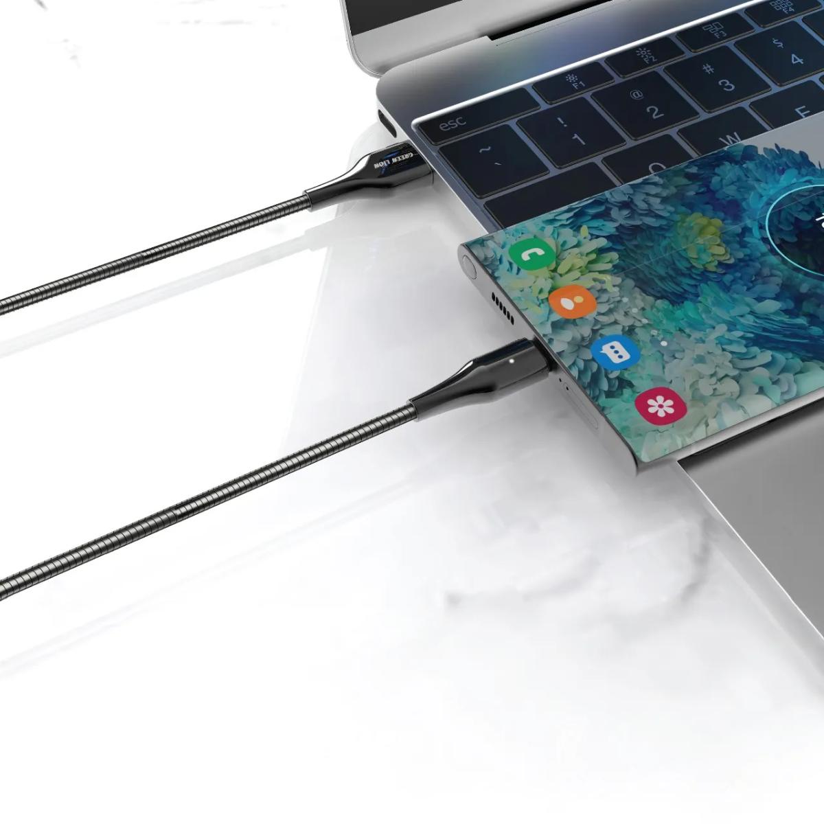 Green Lion Metal Spring Hose Cable USB-A To USB-C
