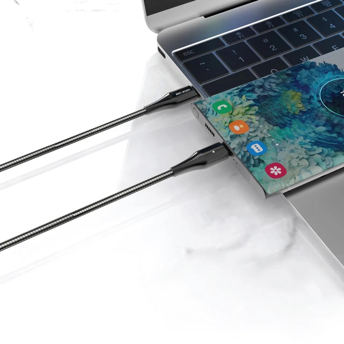 Green Lion Metal Spring Hose Cable USB-C To USB-C