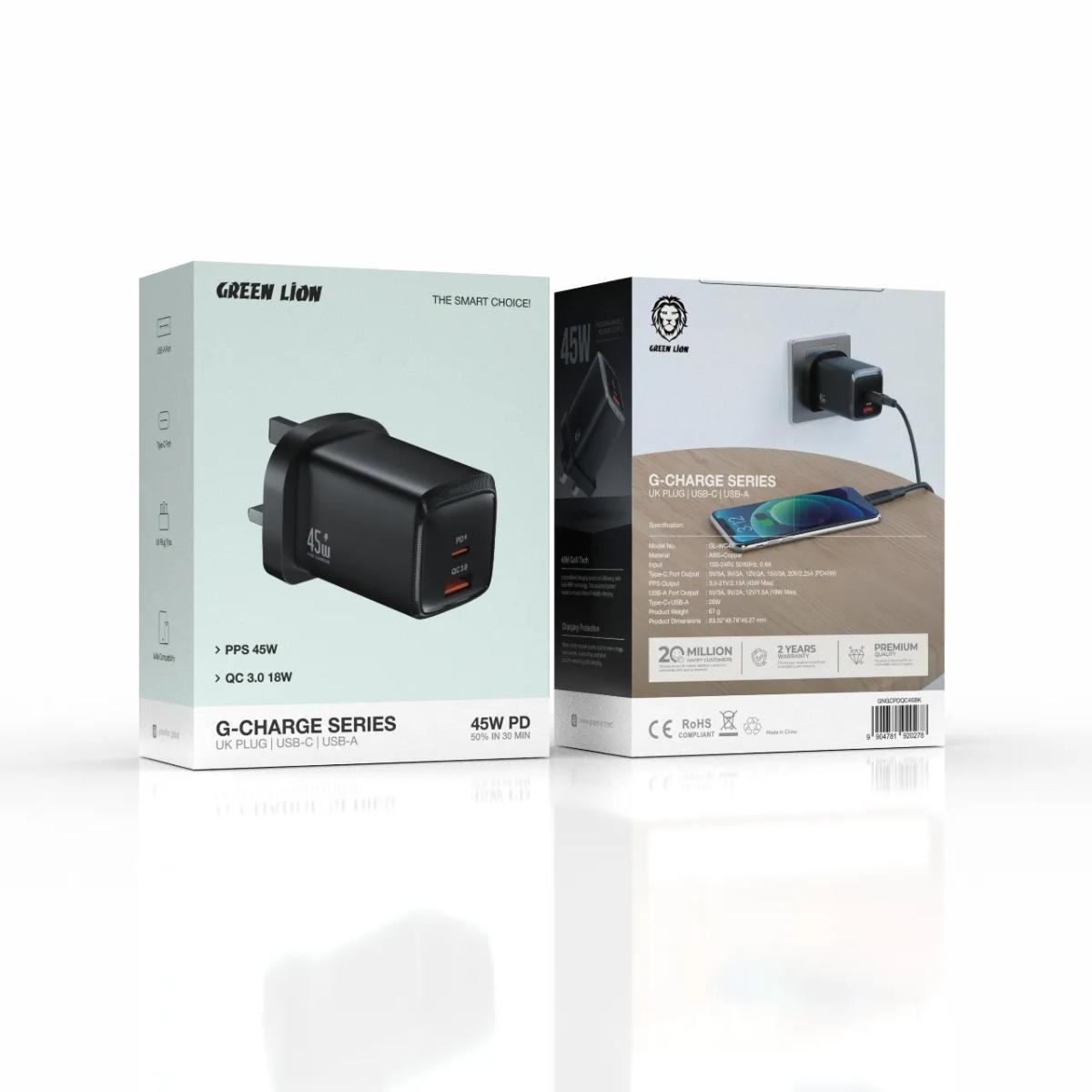 Green Lion G•Charge 45W Dual Port PD & QC Wall Charger
