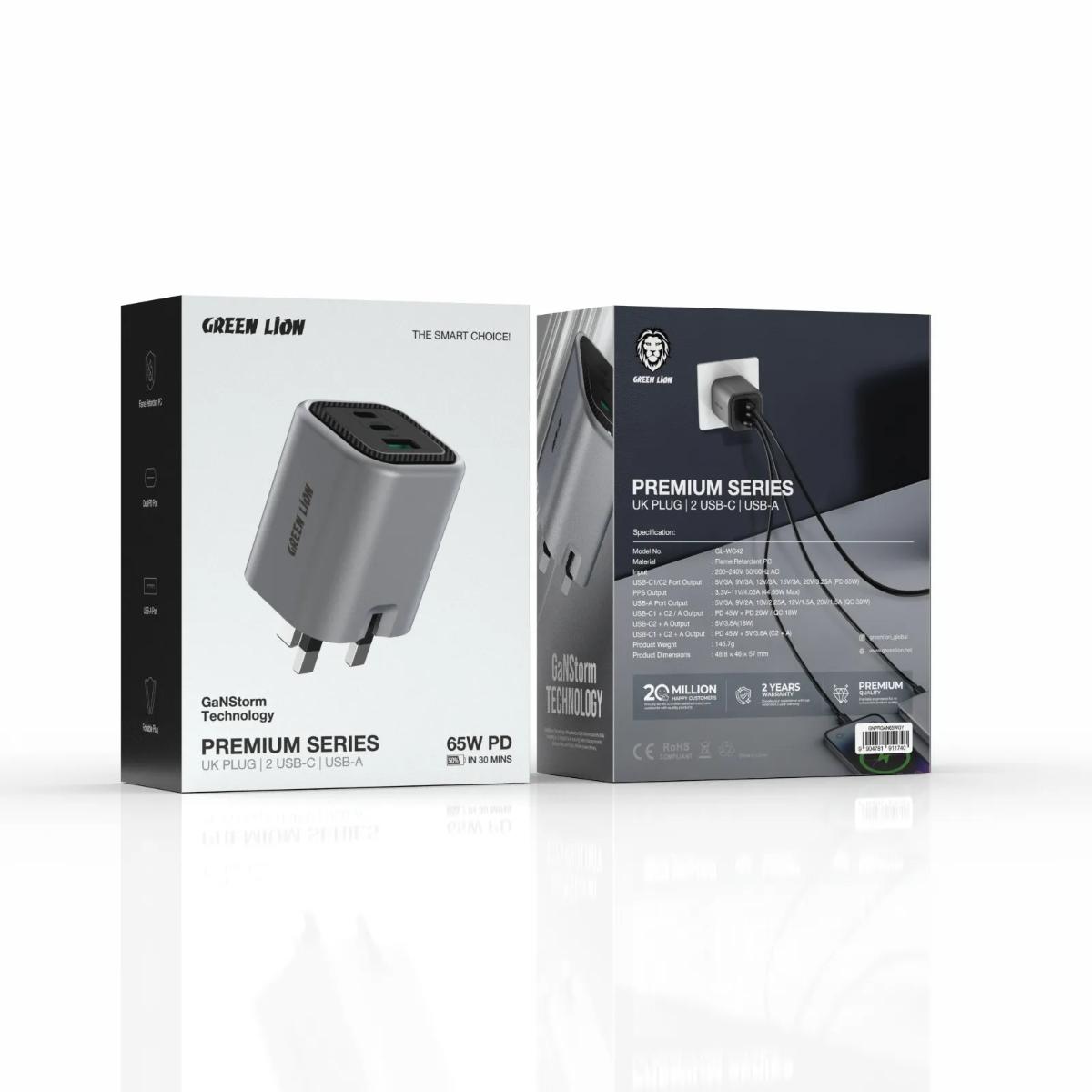 Green Lion Premium 65W GaN Foldable Wall Charger