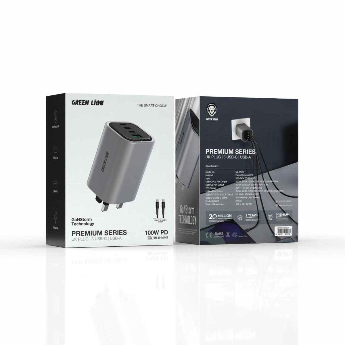 Green Lion Premium 100W GaN 4-Port Wall Charger