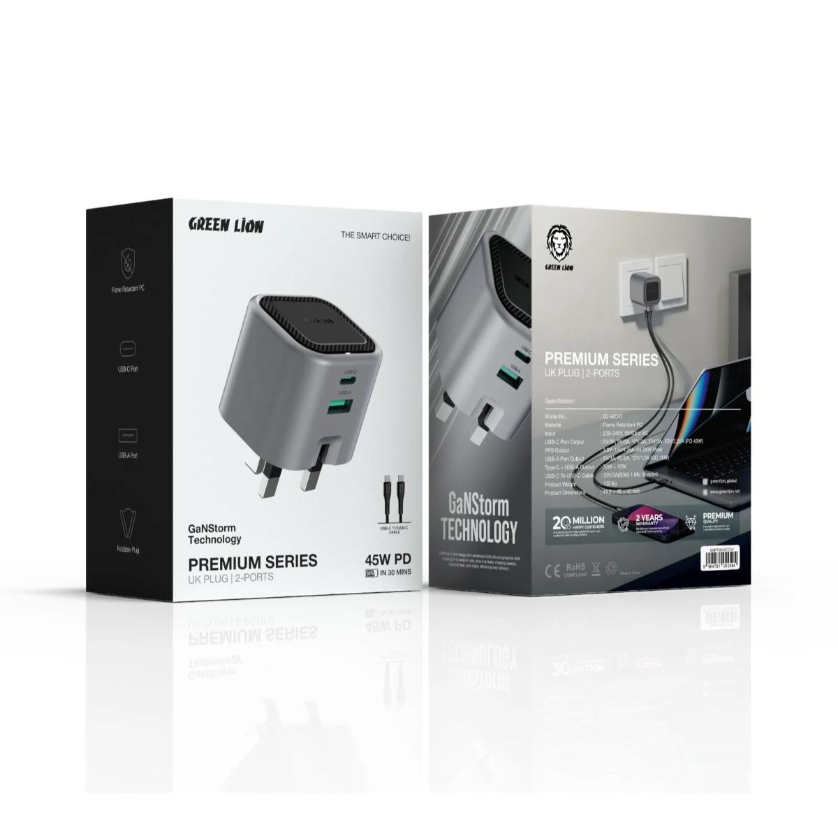 Green Lion Premium 45W GaN Dual-Port Wall Charger
