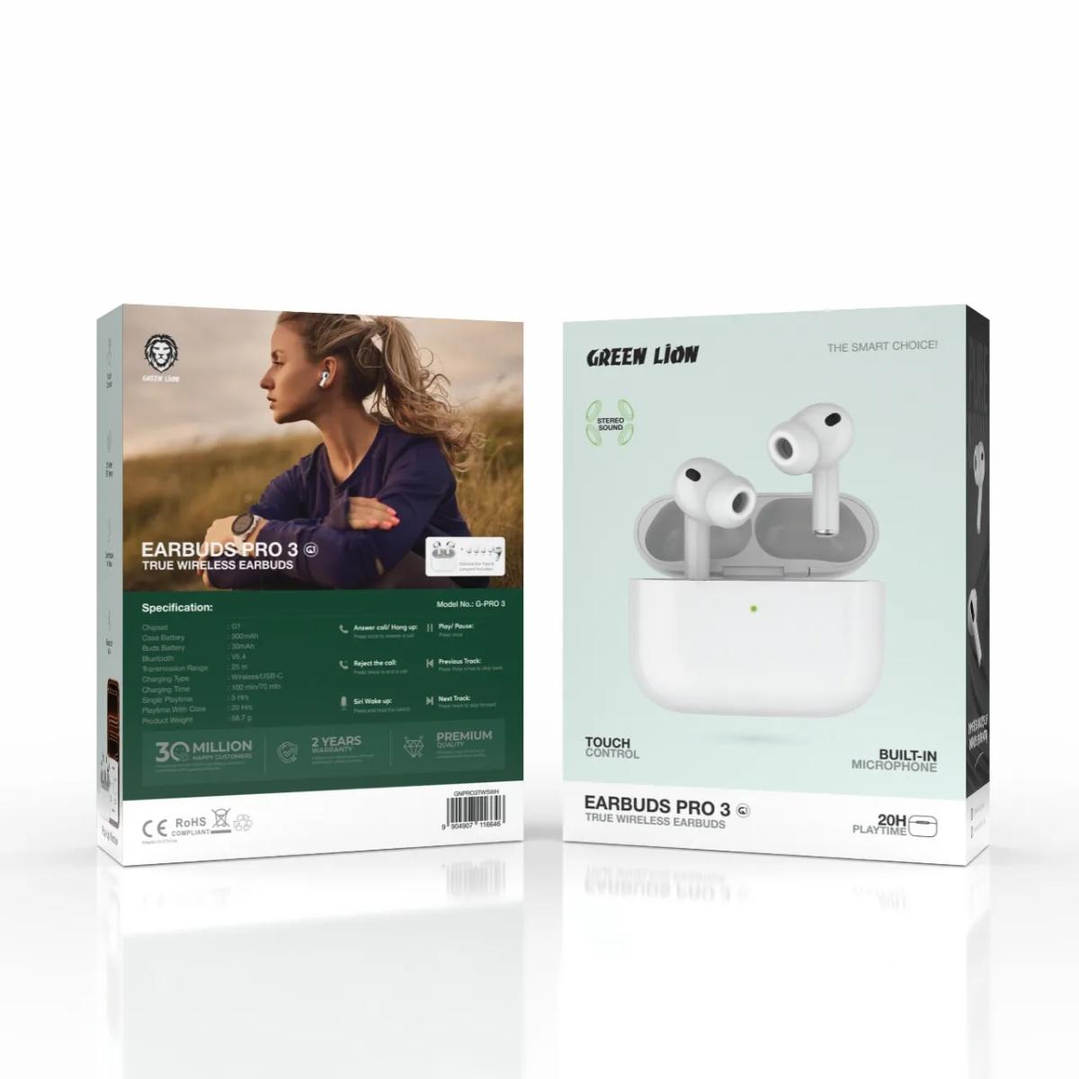 Green Lion Pro 3 Wireless Earbuds with 20H Playtime