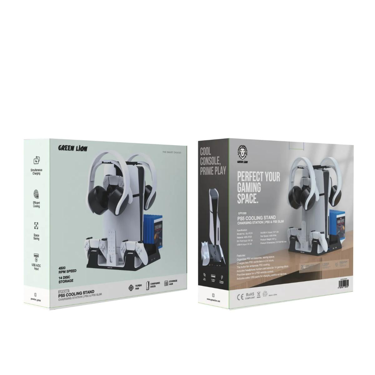 Green Lion PS5 Cooling Stand with Charging Station