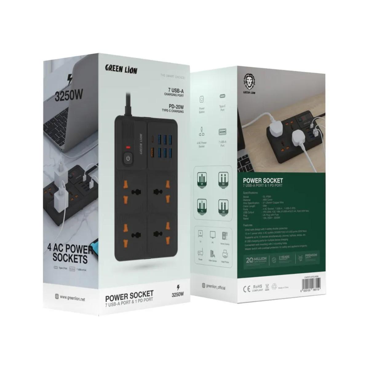 Green Lion Power Socket – 4 AC, 7 USB-A & 20W Type-C